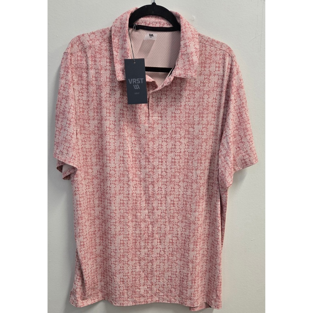 VRST Golf Mens Stamped Geo Mesh Print Polo Shirt Pink XL MVG10035